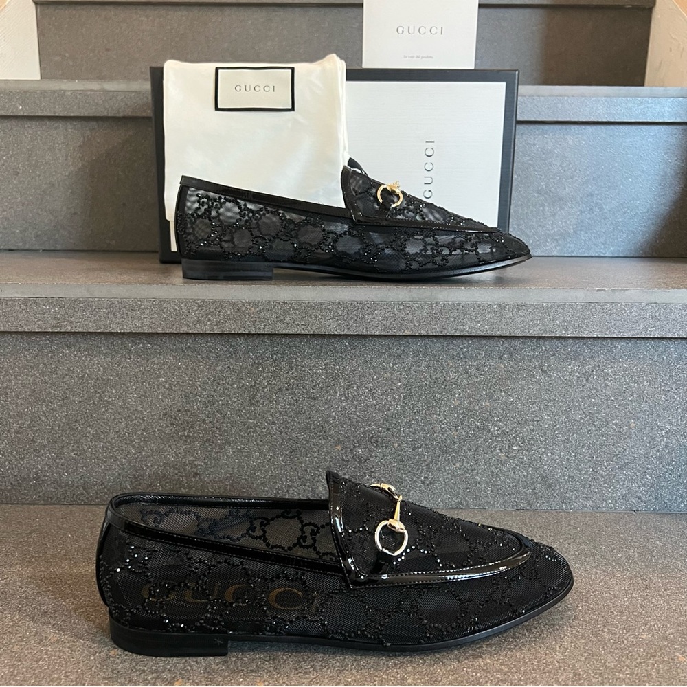 GUCCI Women's GG Crystal Jordaan Loafer in Black, Size 39.5 (US 9.5), NEW - Picture 10 of 17